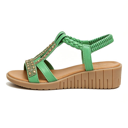 Sparkly Rhinestone Wedge Sandals with Arch Support & Easy Slip-On Fit
